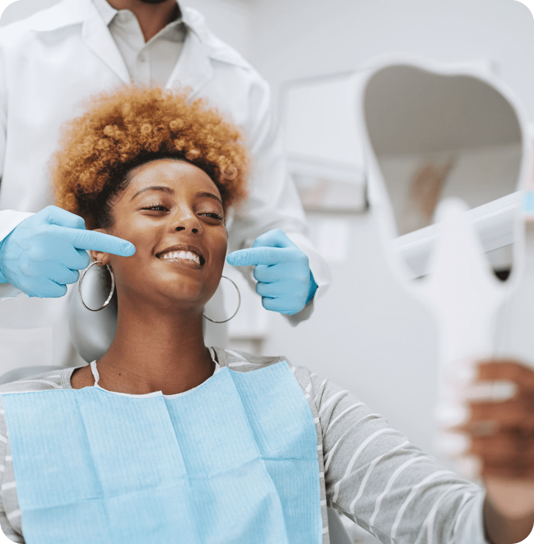 Woman smiling at dentist appointment